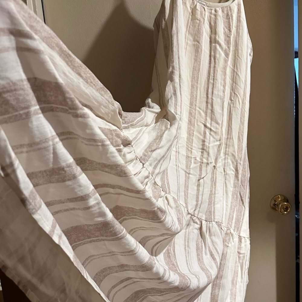 Moon River Beige and White Long Striped Dress
